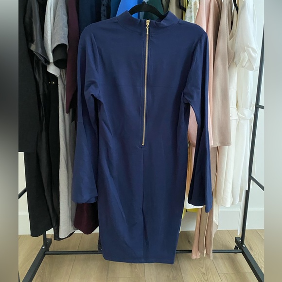 Navy bodycon dress with bell sleeves - Picture 3 of 5